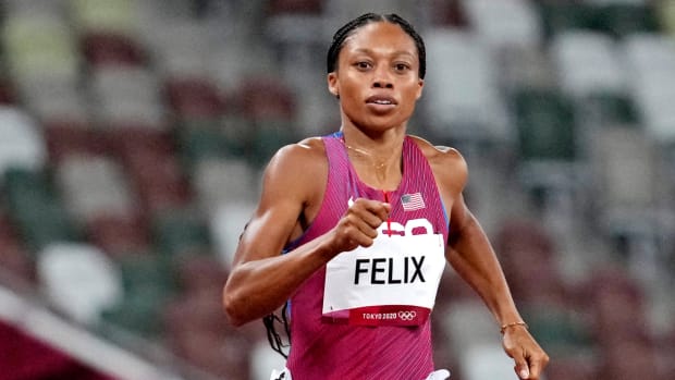 Allyson Felix competing at her fifth Olympics in Tokyo.